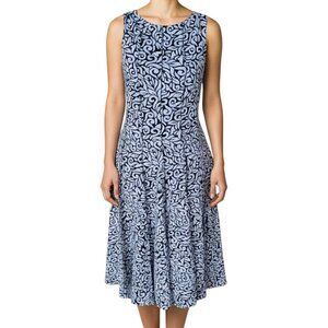 Haani Black and Offwhite Leaf Print Pleated Midi Dress Women's Size Petite M